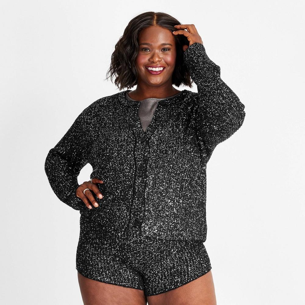 Womens Sequin Cardigan - Future Collective Black Product Image