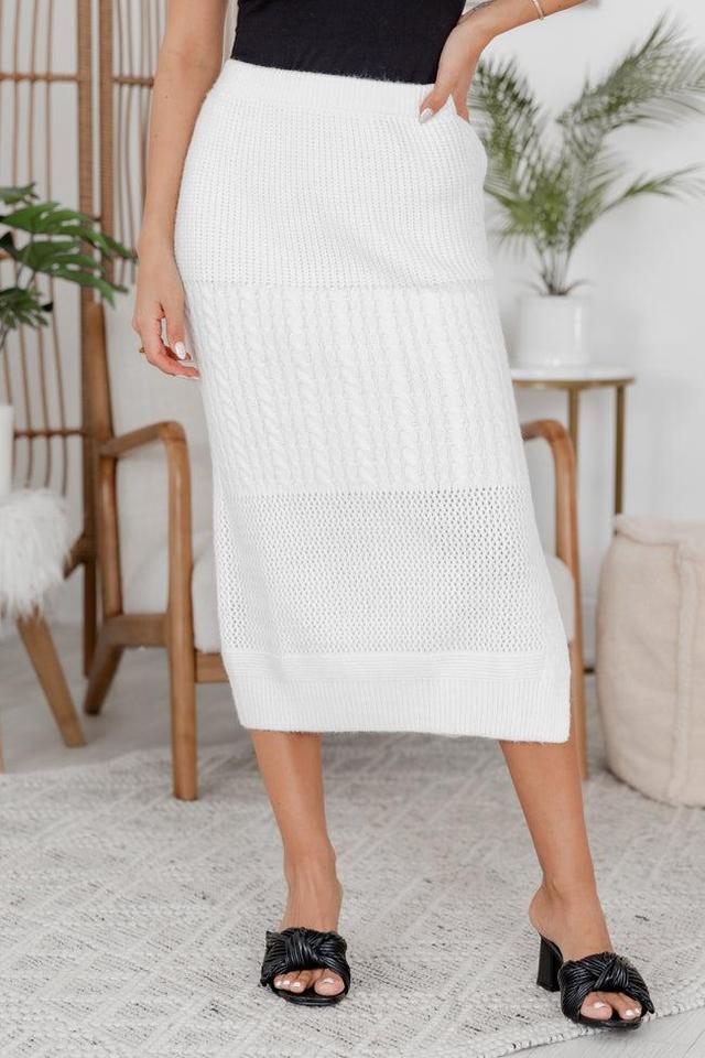 Listen Carefully Ivory Cable Knit Midi Skirt FINAL SALE Product Image