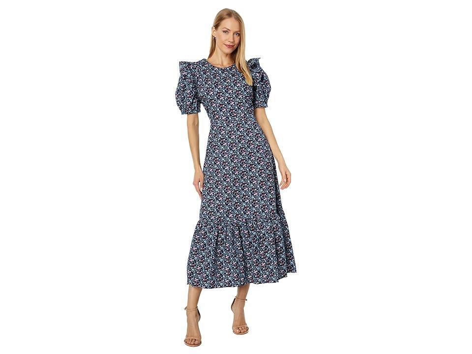 English Factory Floral Printed Cotton Open Back Midi Dress (Navy Multi) Women's Dress Product Image