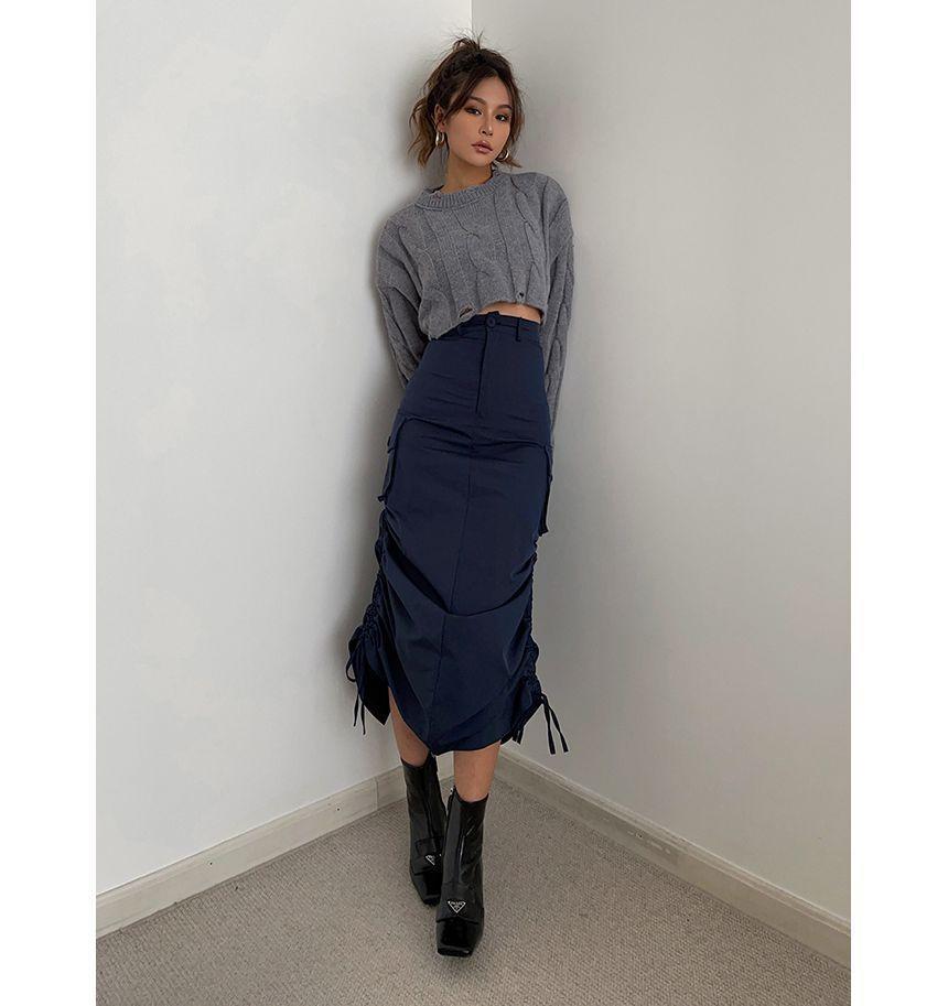 Outdoor High-Rise Drawstring-Side Cargo Midi Skirt Product Image