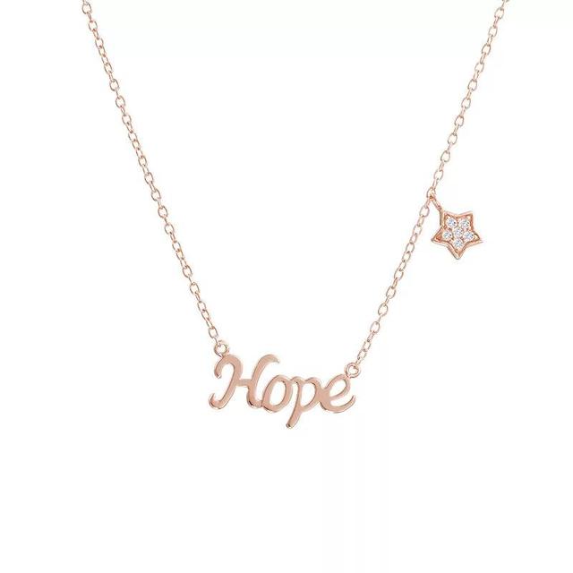 Main and Sterling 14k Gold Over Sterling Silver Cubic Zirconia Hope & Star Necklace, Womens Pink Tone Product Image