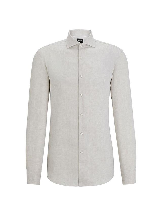 Mens Slim-Fit Shirt in Linen with Spread Collar Product Image