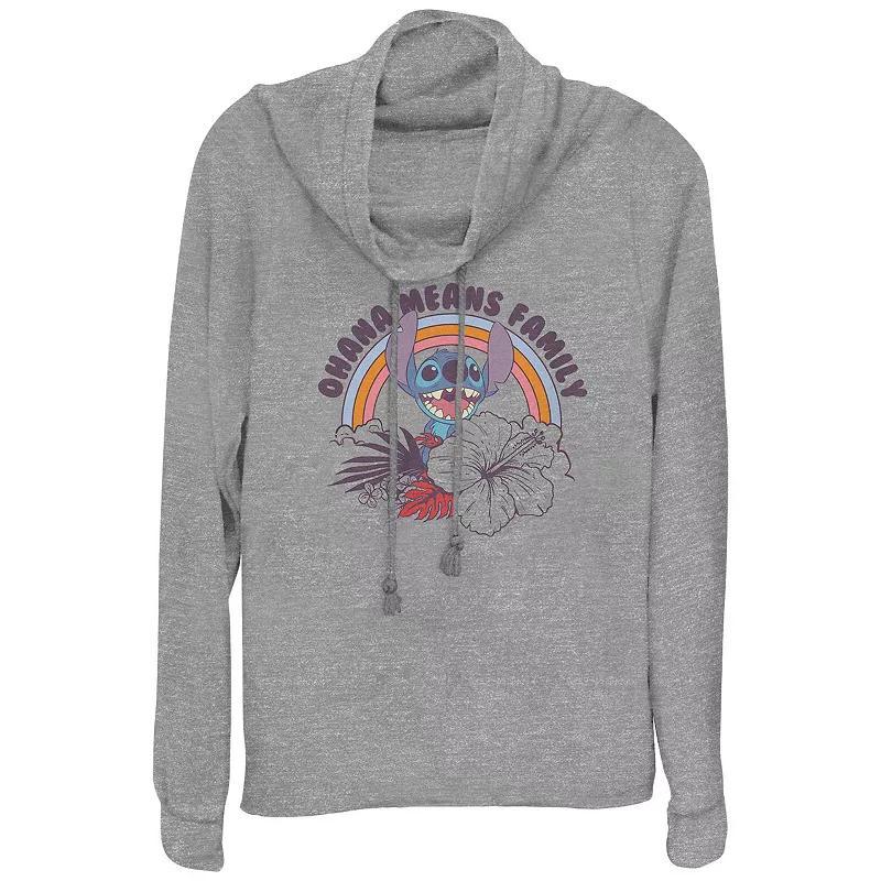 Disneys Lilo & Stitch Ohana Means Family Rainbow Womens Cowlneck Graphic Lightweight Long Sleeve Gray Grey Product Image