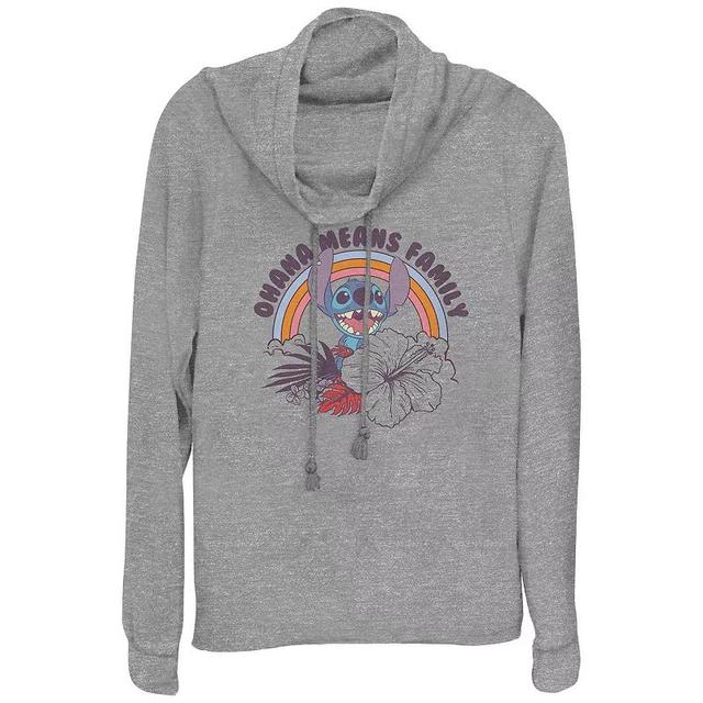 Disneys Lilo & Stitch Ohana Means Family Rainbow Womens Cowlneck Graphic Lightweight Long Sleeve Gray Grey Product Image