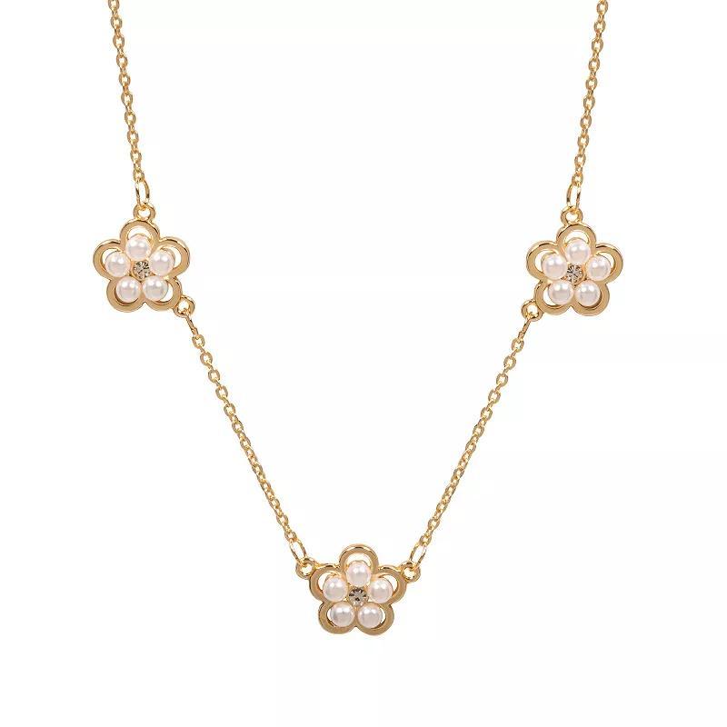 LC Lauren Conrad Gold Tone Pearl Flower Station Necklace, Womens, White Product Image