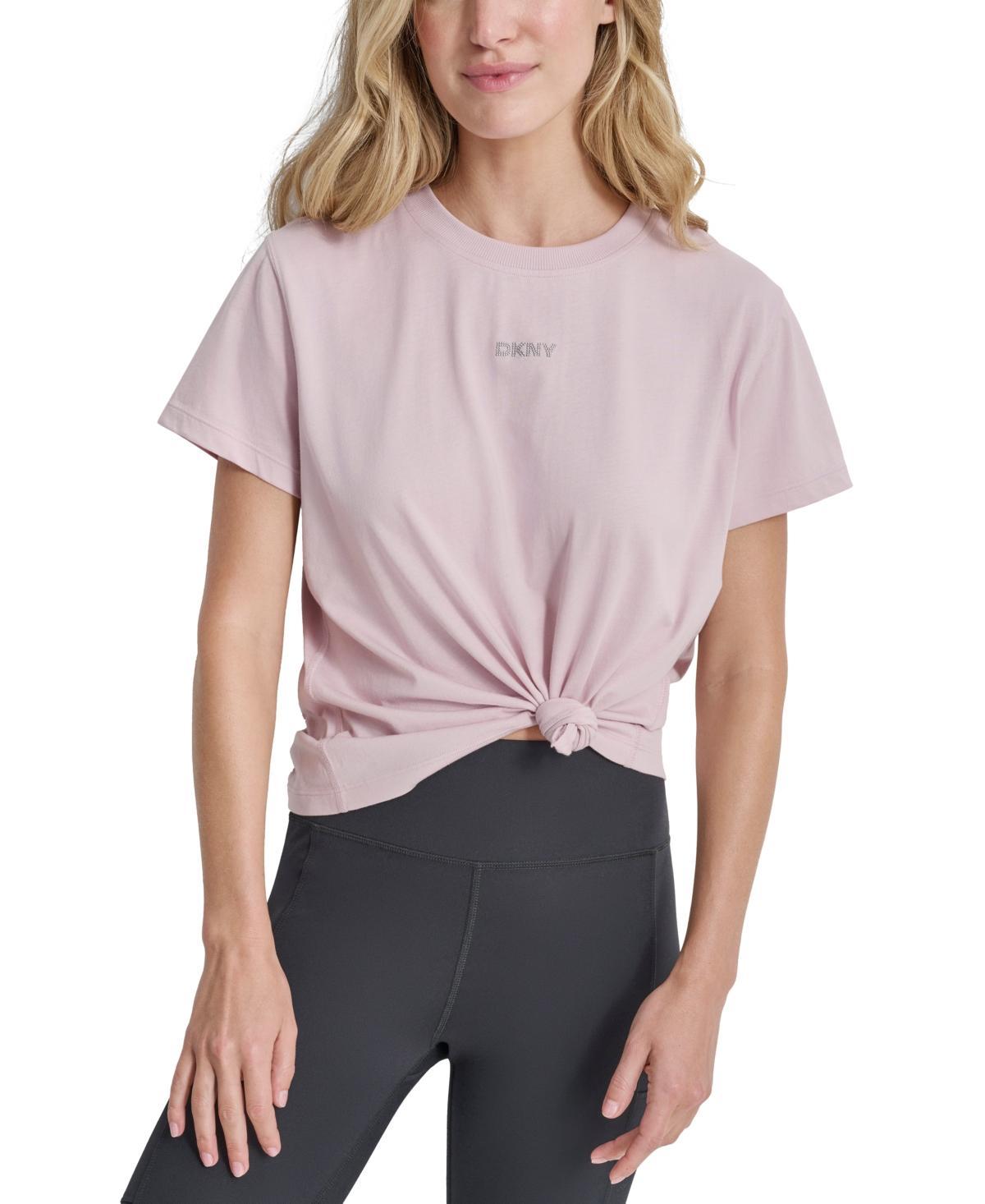 Dkny Sport Womens Cotton Stud Logo Knot-Front T-Shirt Product Image