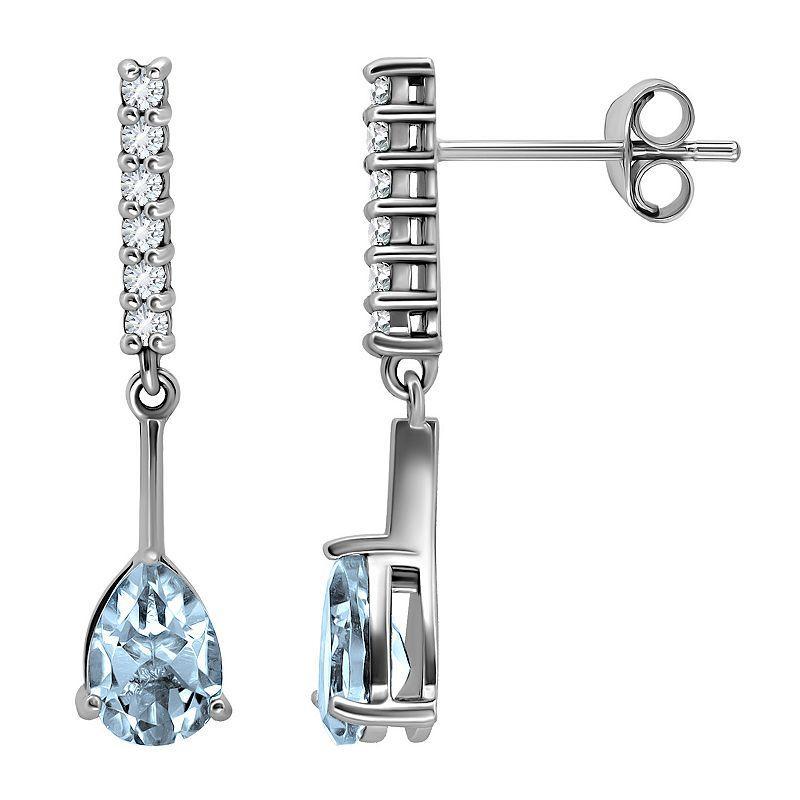 Aleure Precioso Sterling Silver Gemstone & White Topaz Drop Earrings, Womens, Silver Tone Blue Product Image