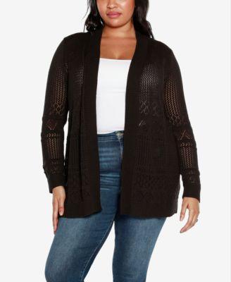 Plus Size Pointelle Open Cardigan Sweater Product Image