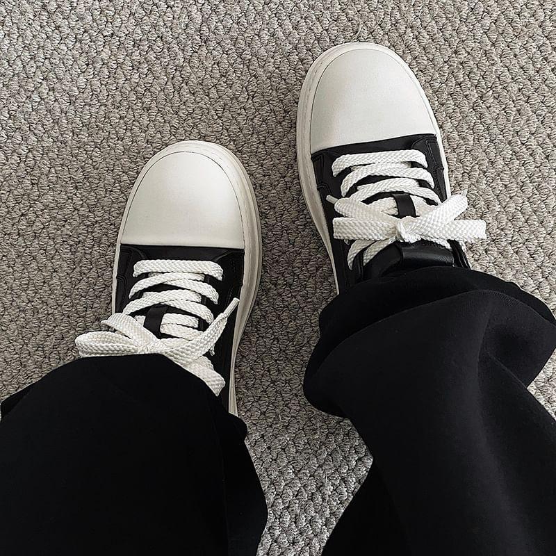 Faux Leather Lace-Up Platform Sneakers Product Image