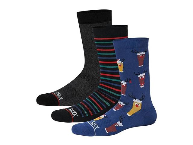 SAXX UNDERWEAR Whole Package Crew Socks 3-Pack (Brewdolph/Gent Stripe/Black) Men's Crew Cut Socks Shoes Product Image