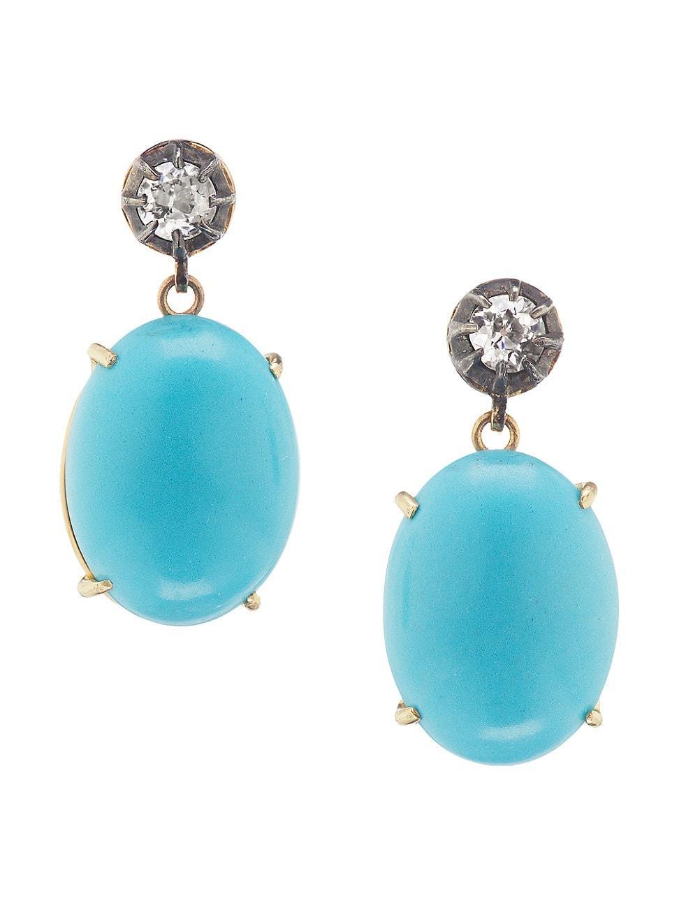 Womens 18K Yellow Gold, Turquoise & Diamond Drop Earrings Product Image