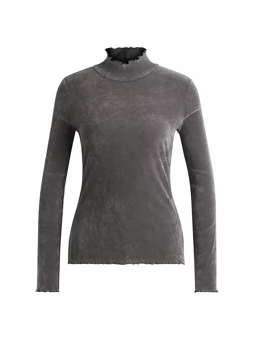 Mock-Neck Top in Velvet-Touch Mesh Product Image