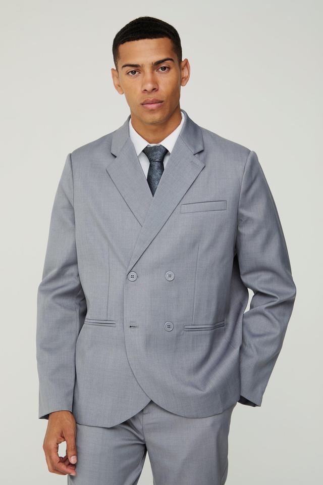 Textured Double Breasted Suit Jacket | boohooMAN USA Product Image