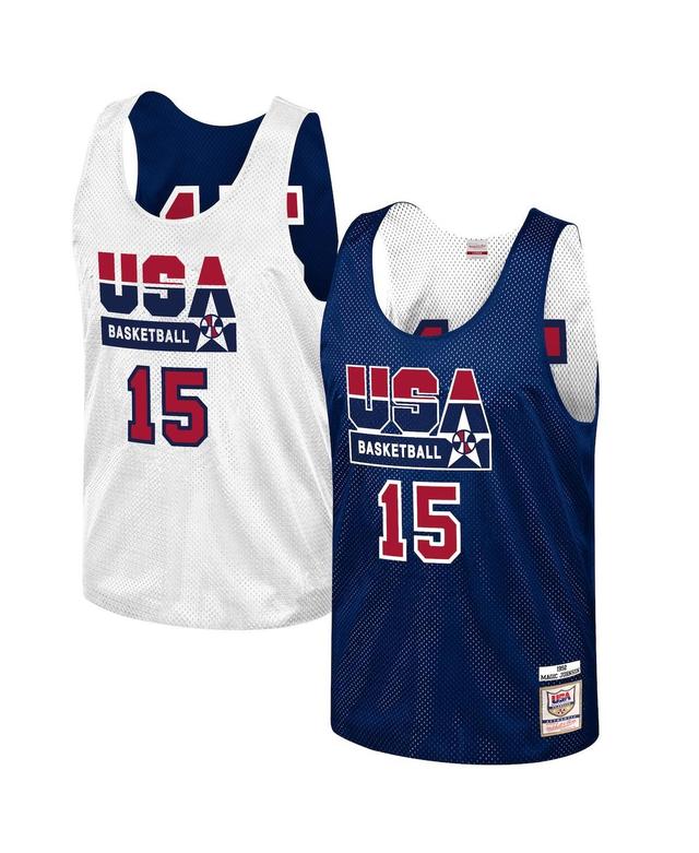 Mens Mitchell & Ness Magic Johnson USA Basketball Training 1992 Dream Team Authentic Reversible Practice Jersey Blue Product Image