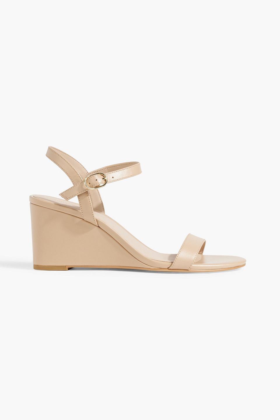 STUART WEITZMAN Dancer 75 Leather Wedge Sandal In Beige Product Image