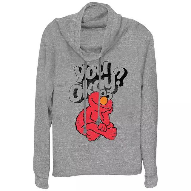 Womens PBS Kids Sesame Street Elmo You Okay Cowlneck Graphic Lightweight Long Sleeve Gray Grey Product Image