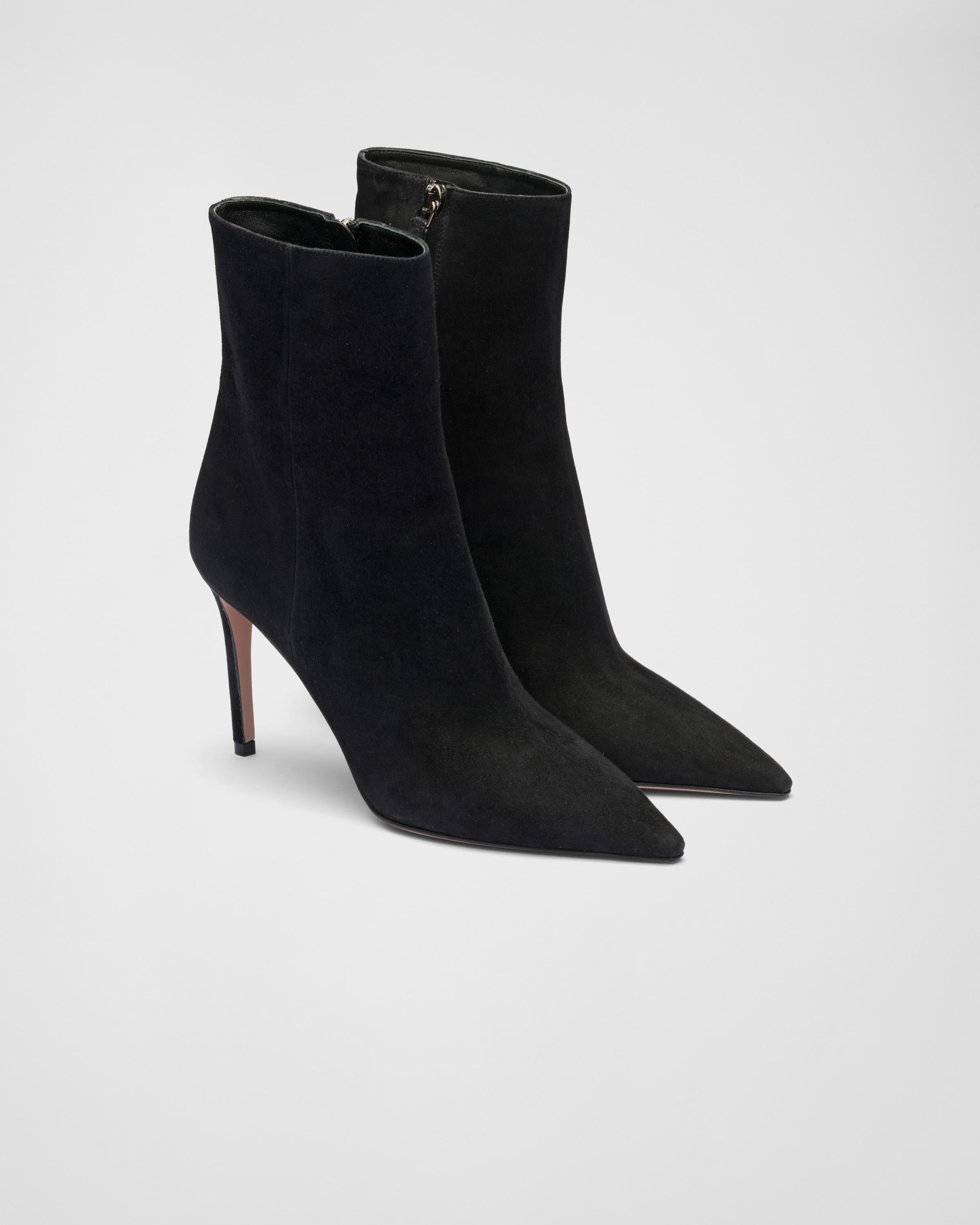 High-heeled suede booties Product Image