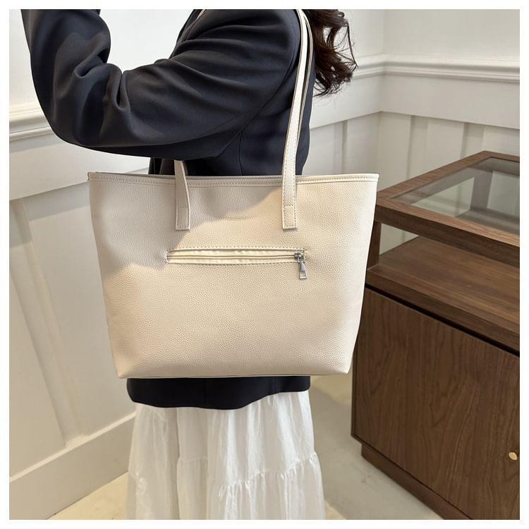 Plain Faux Leather Tote Bag Product Image