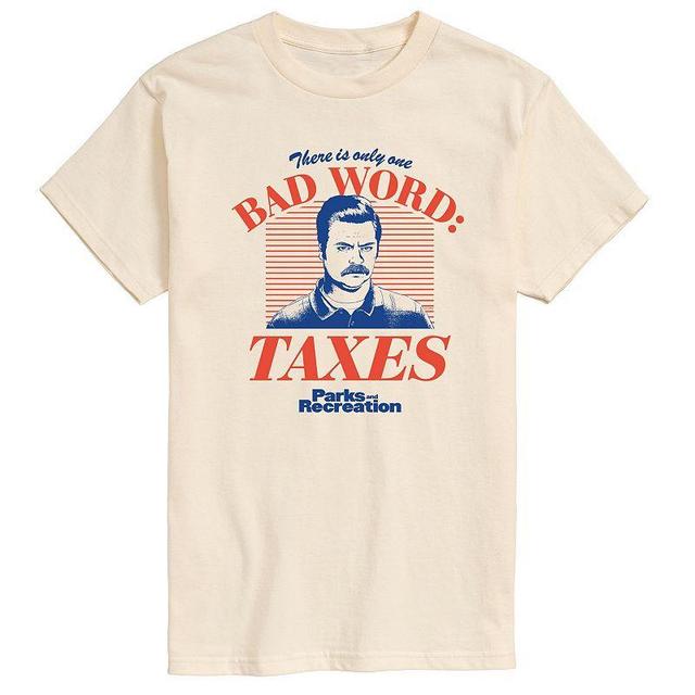 Mens Parks And Recs Bad Word Taxes Graphic Tee Ivory Product Image