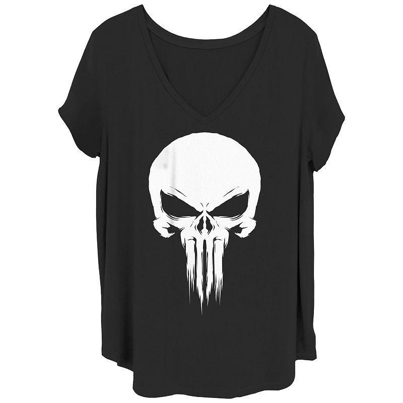 Juniors Plus Size Marvel: The Punisher Painted Chest Logo Graphic Tee, Girls Black Product Image