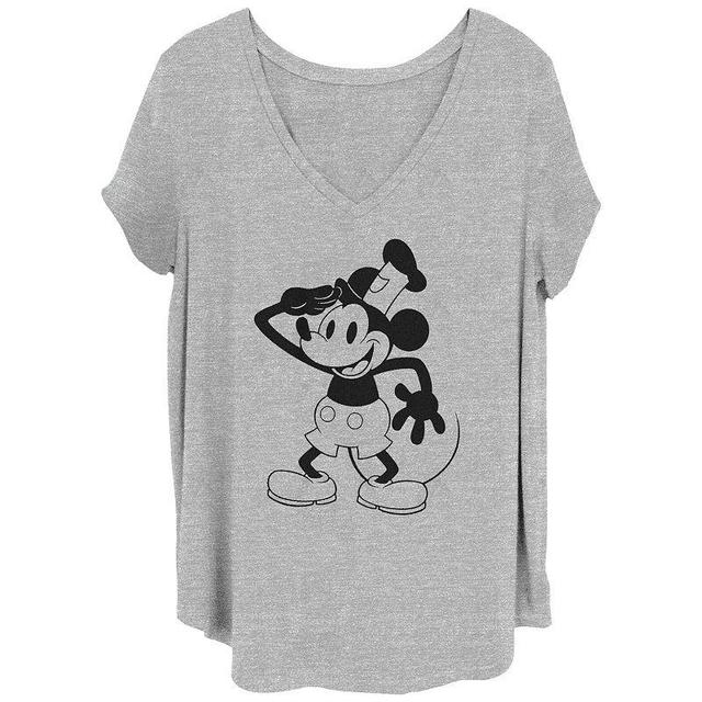 Disneys 100th Anniversary Womens Mickey Mouse Steamboat Willie Captain V-Neck Tee, Girls Grey Gray Product Image