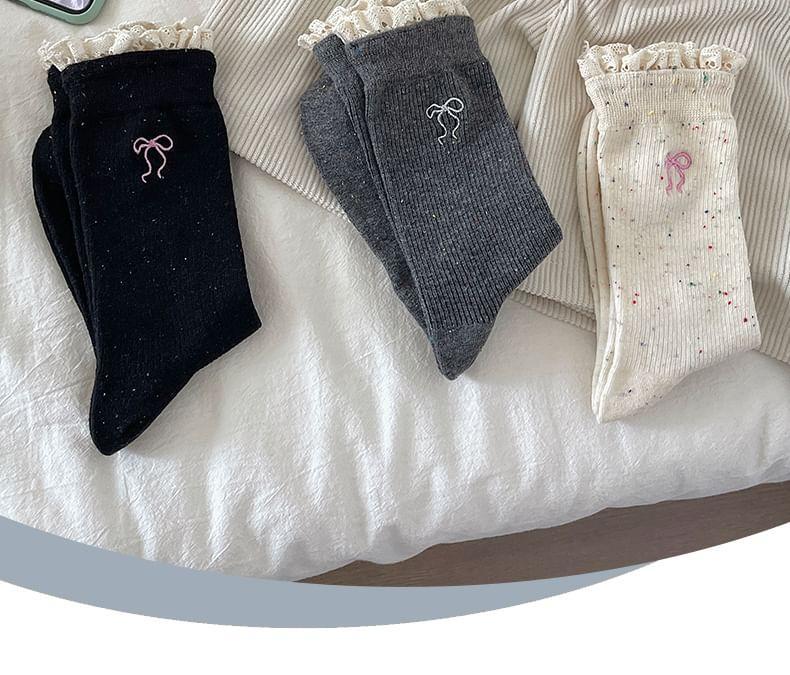 Bow Embroidered Lace Trim Socks / Set Product Image