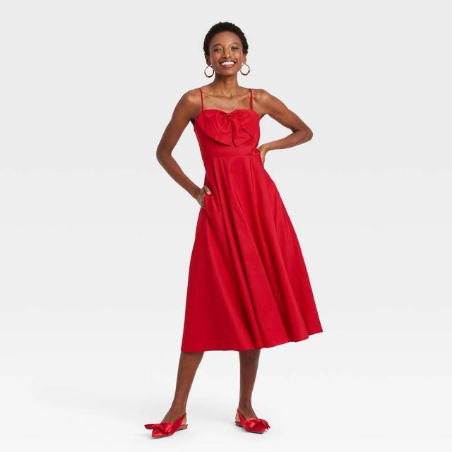 Womens Bow Midi Dress - A New Day Red 6 Product Image