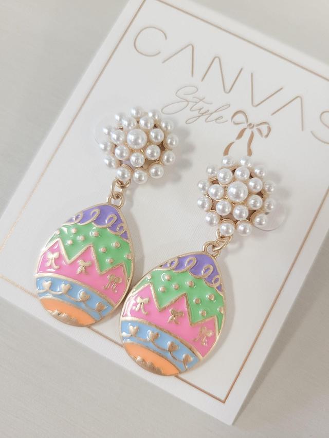 Easter Egg Pearl Cluster and Enamel Earrings Product Image