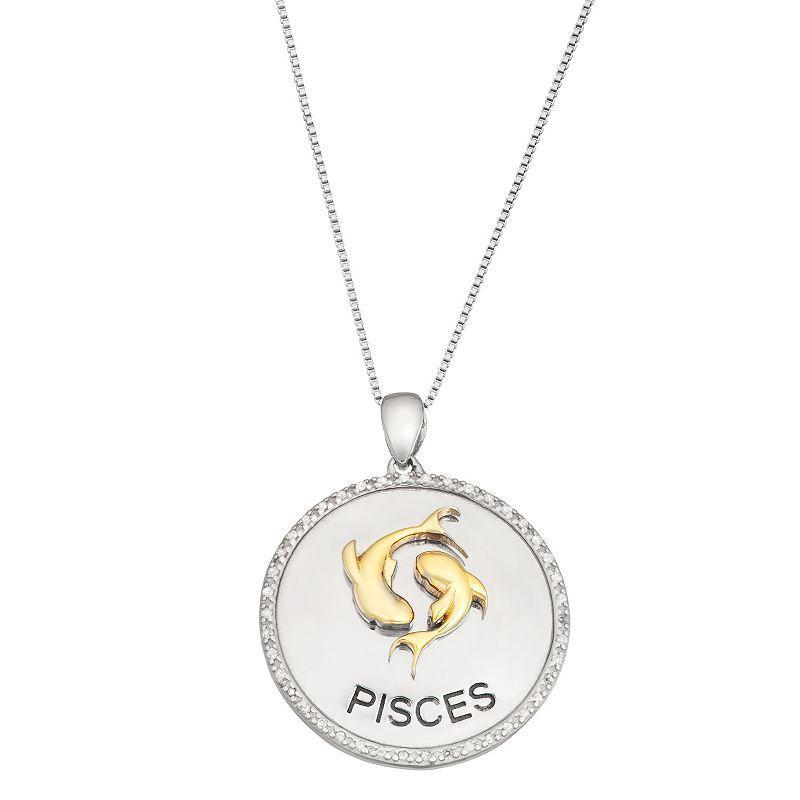 Jewelexcess 1/6 Carat T.W. Diamond Two-Tone Sterling Silver Zodiac Pendant Necklace, Womens Multicolor Product Image