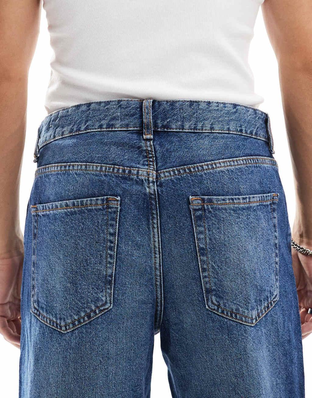 Bershka straight vintage fit jeans in denim blue Product Image