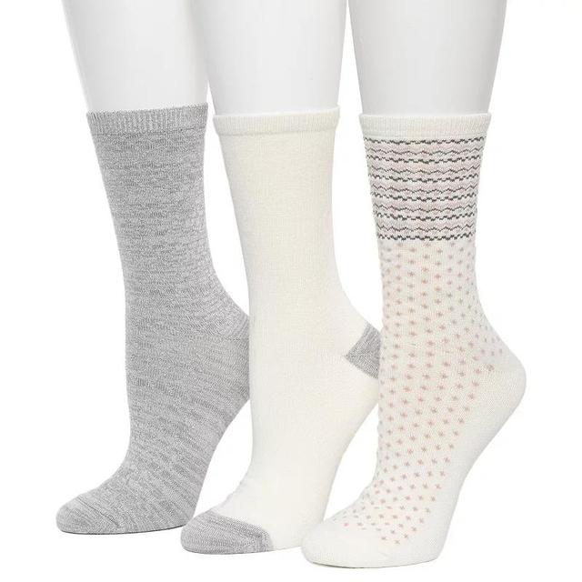 Womens Cuddl Duds 3-Pack Plushfill Midweight Border Zig Zag Solid Flat Knit Wild Oat Texture Crew Socks Product Image