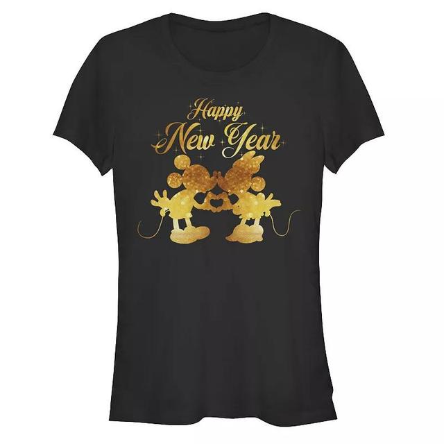 Disneys Mickey Mouse Juniors Mickey and Minnie Kissing Happy New Year Graphic Tee, Womens Product Image