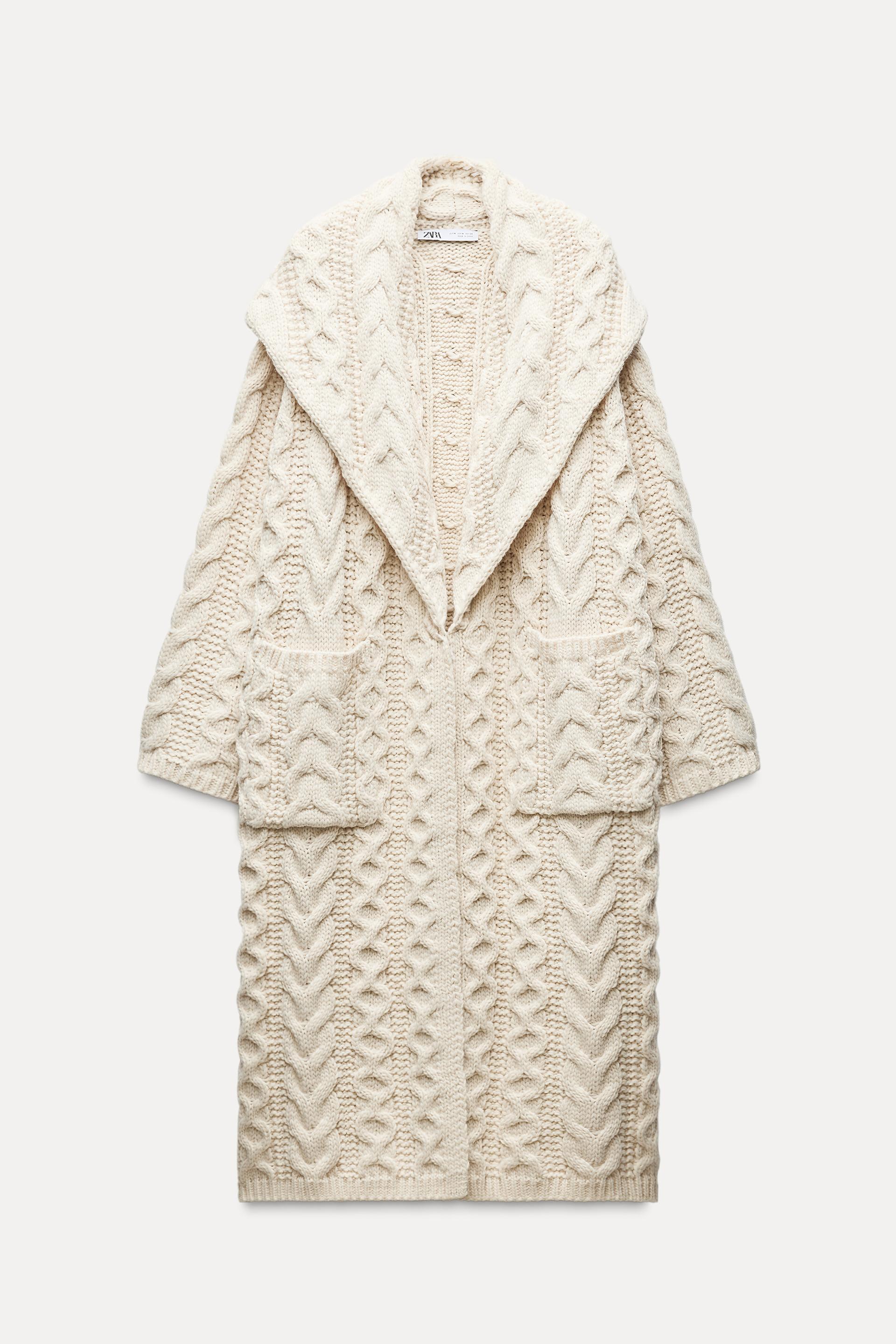 LONG CABLE KNIT COAT Product Image