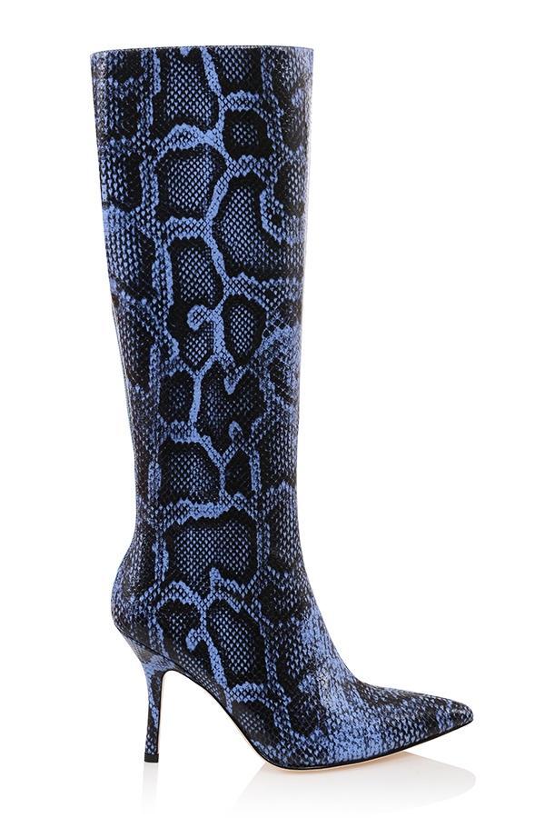 Royale Blue Print Leather Knee High Boots Product Image