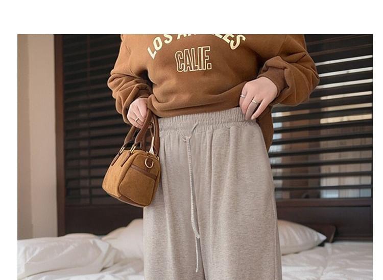 Drawstring Waist Plain Wide Leg Pants Product Image