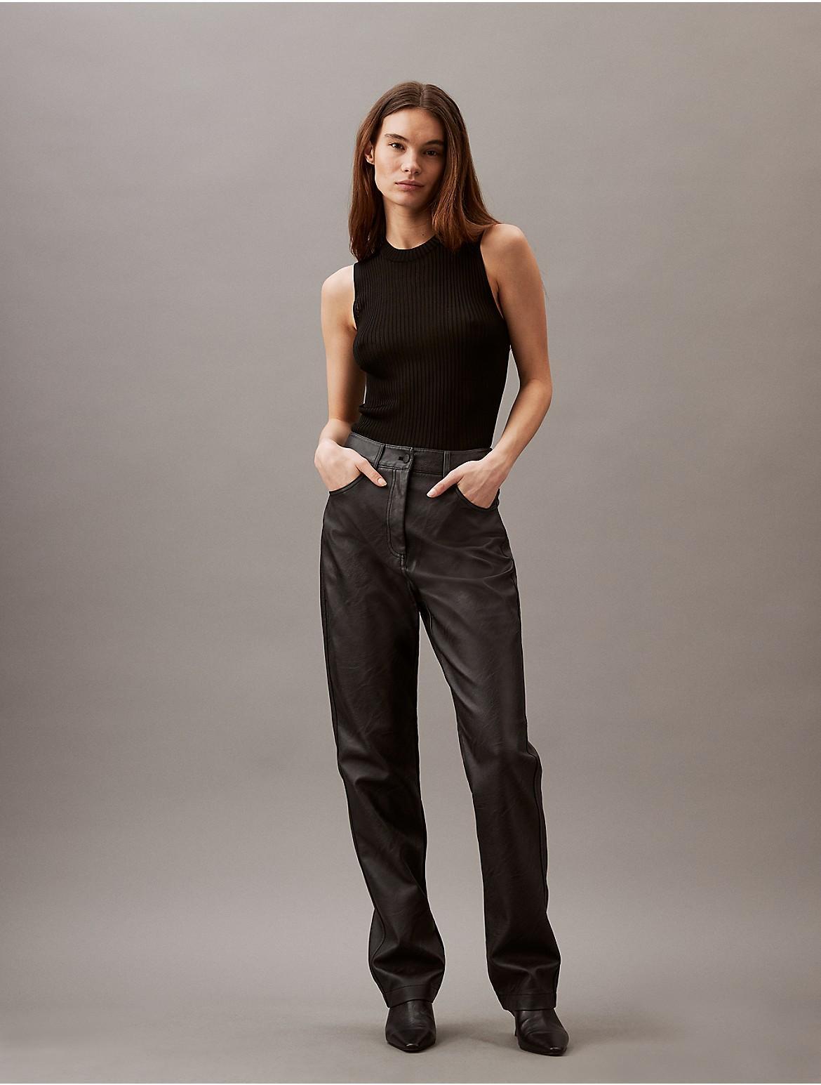 Calvin Klein Womens Faux Leather High Rise Pants - Black - M Product Image