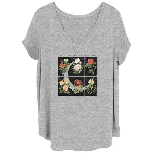 Juniors Plus Wildflower Tarot Cards V-Neck Graphic Tee, Womens Grey Gray Product Image