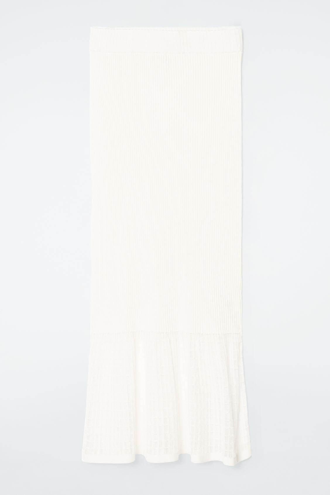 LACE-STITCH RIBBED-KNIT MIDI SKIRT Product Image