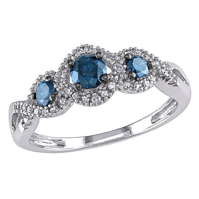 Stella Grace Round-Cut Blue & White Diamond 3-Stone Engagement Ring in 14k White Gold (1/2 ct. T.W.), Womens Product Image