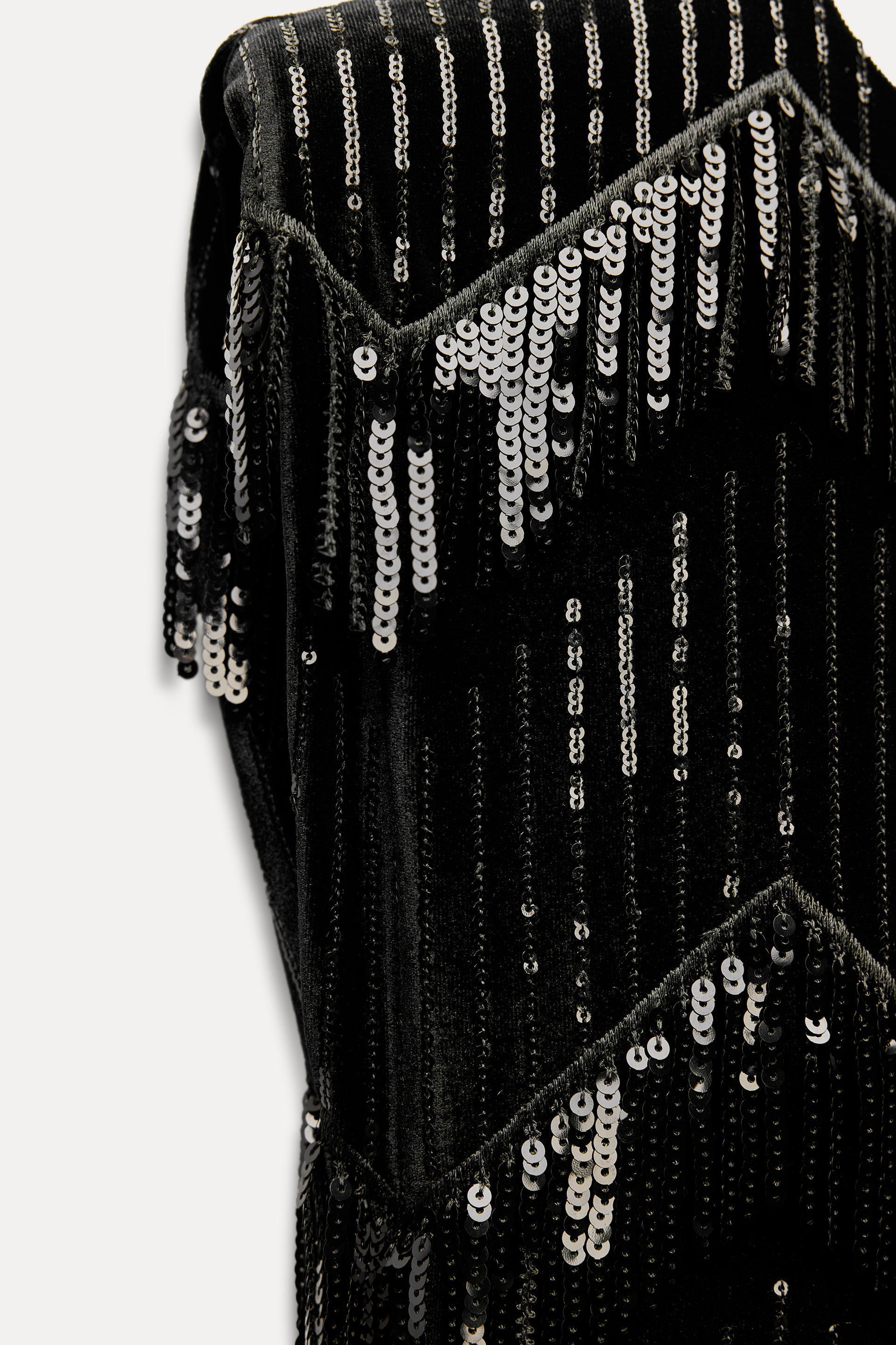 FRINGED SEQUIN VELVET DRESS Product Image