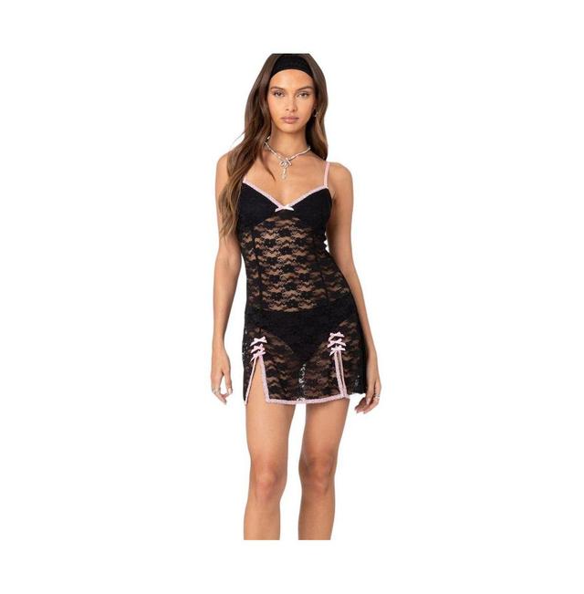 Edikted Womens Bow & Lace Sheer Mini Dress Product Image