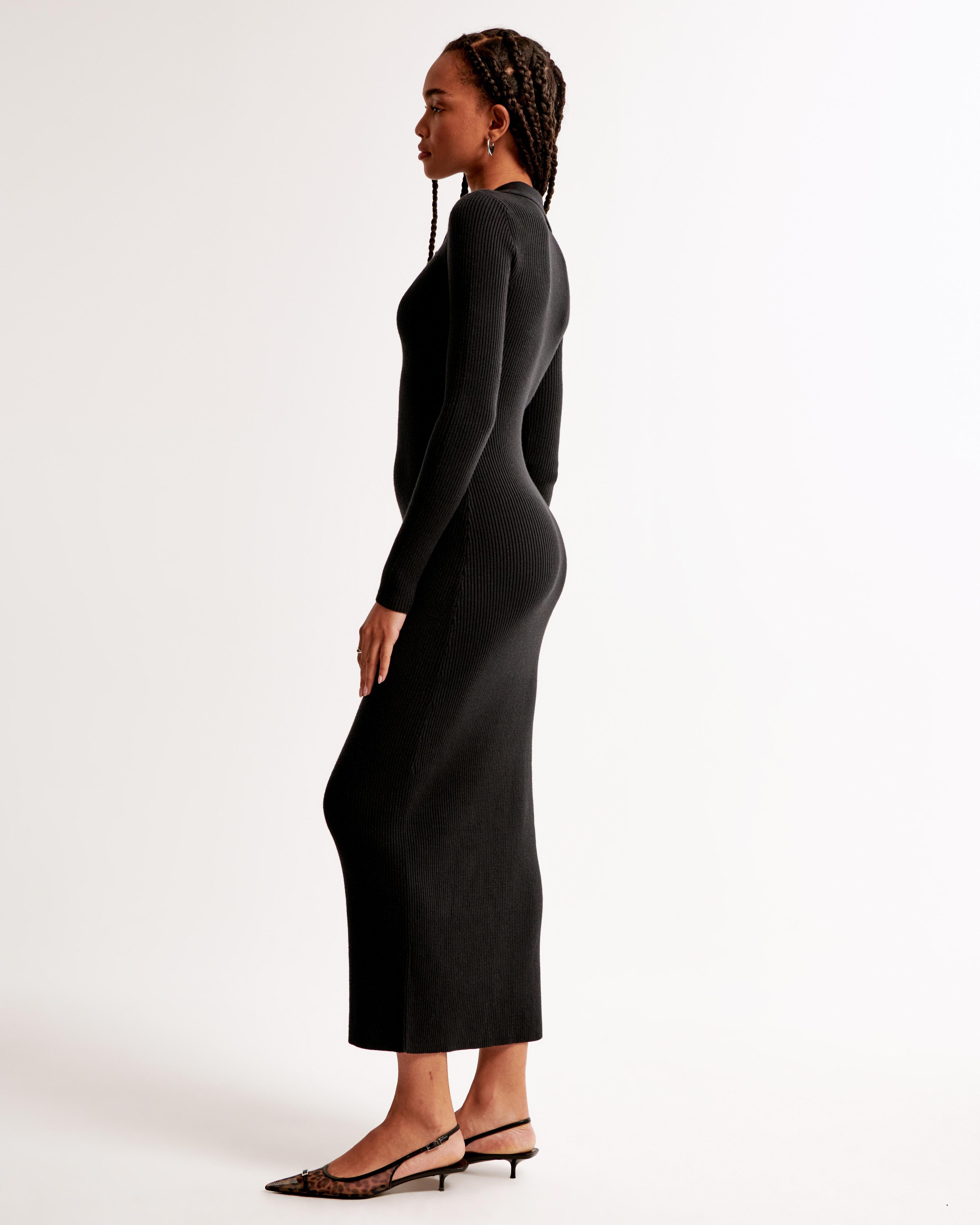 Long-Sleeve Collared Midi Sweater Dress Product Image