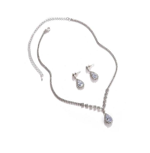 Sohi Womens Silver Embellished Teardrop Necklace And Earrings (Set Of 2) Product Image