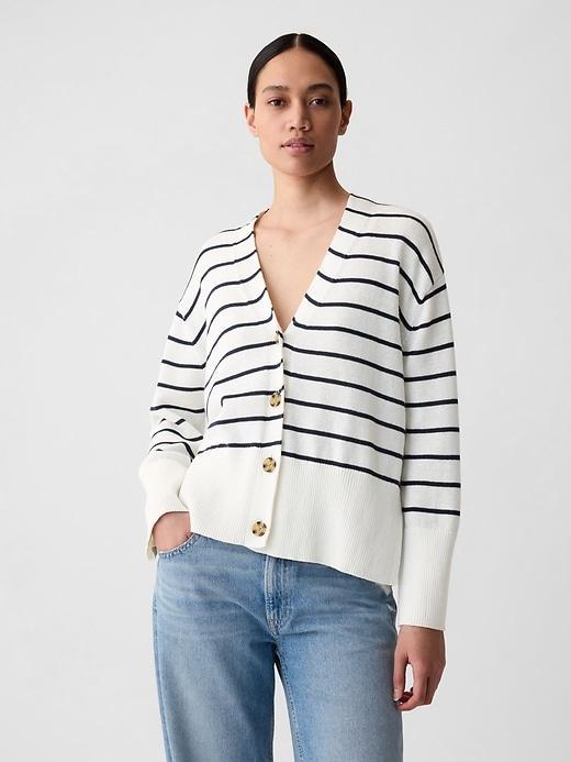 24/7 Split-Hem Linen-Blend Oversized Cardigan Product Image