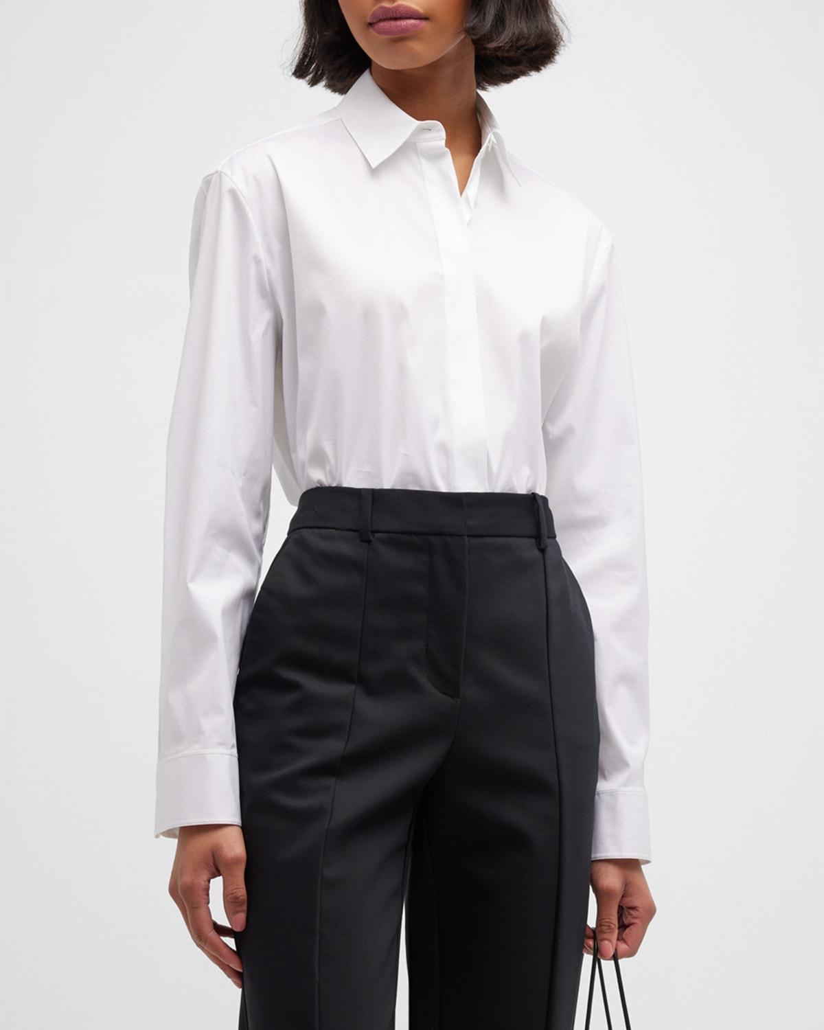 Womens Classic Cotton-Blend Button-Front Shirt product image