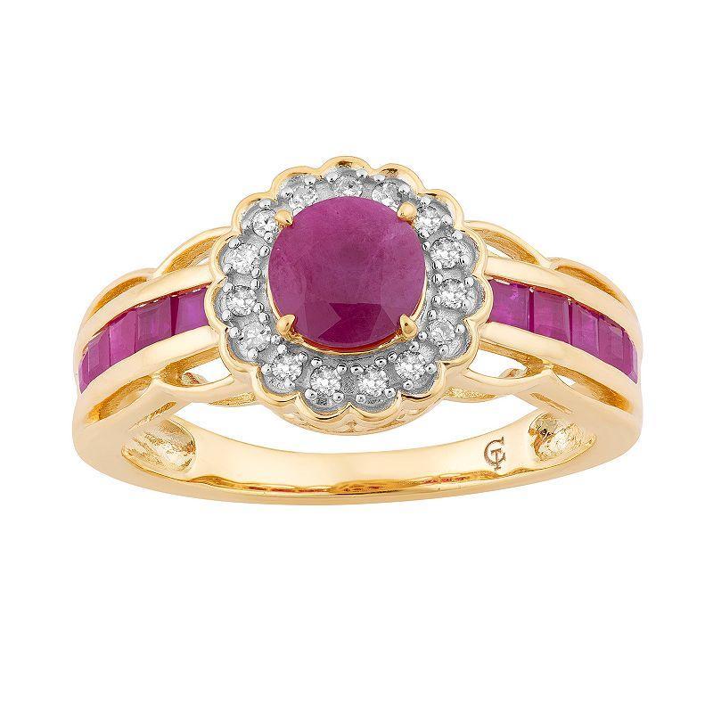 10k Gold Ruby & 1/8 Carat T.W. Diamond Tiered Flower Ring, Womens Product Image