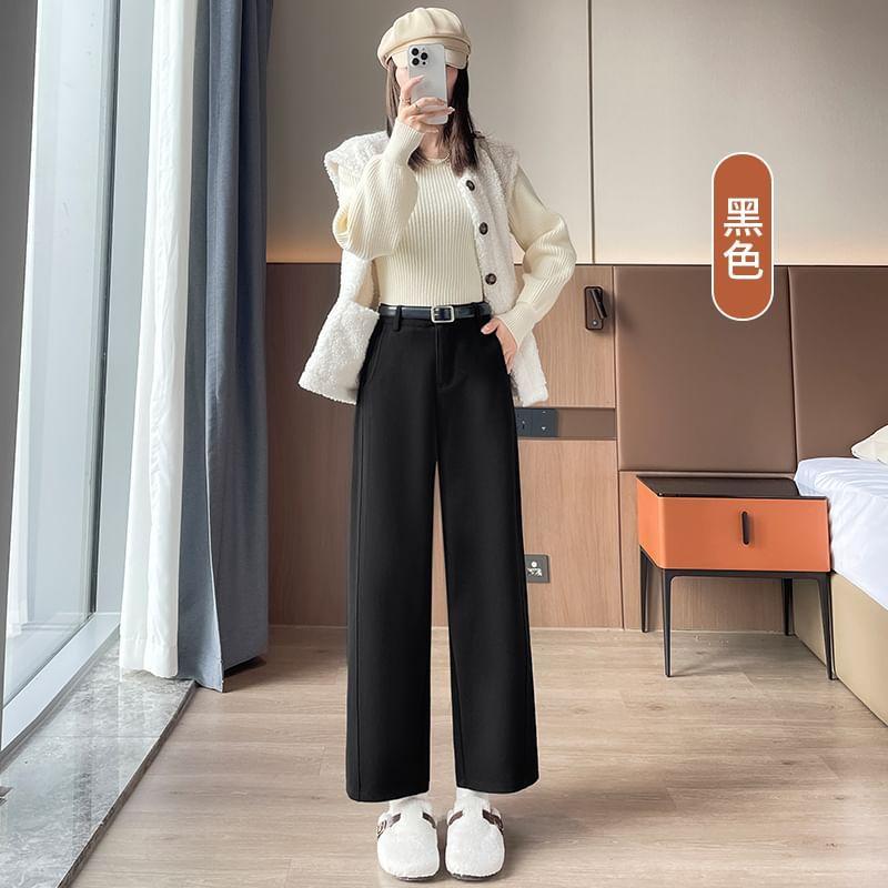 High Rise Plain Loose Fit Pants Product Image