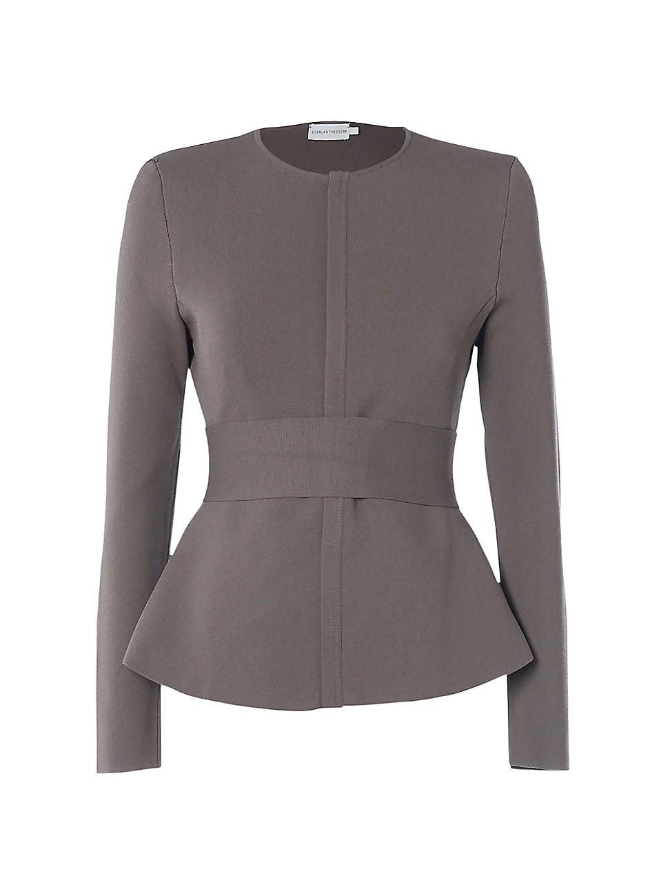 Womens Belted Crepe Knit Curved Hem Jacket Product Image