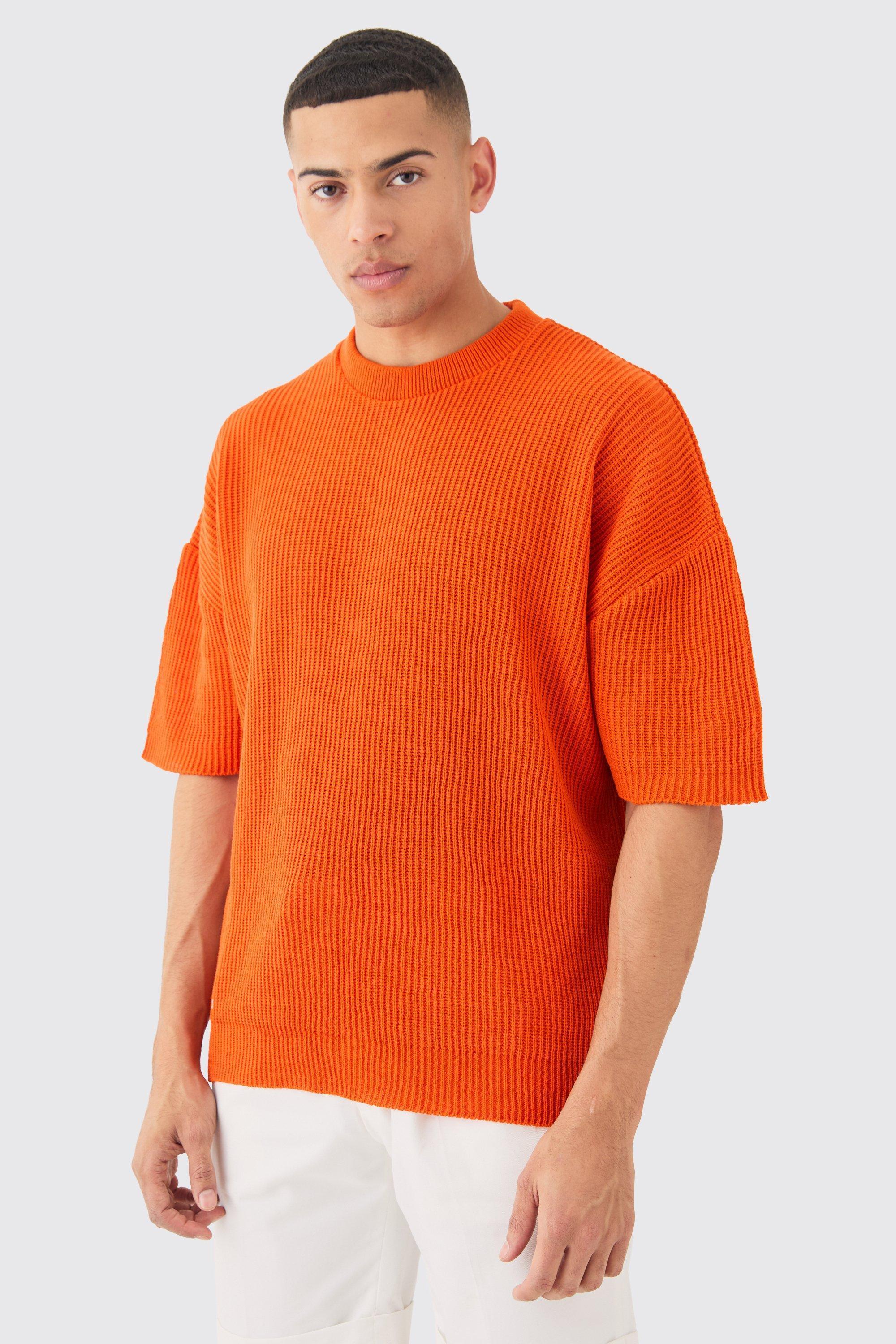 Oversized Ribbed Knit T-shirt | boohooMAN USA Product Image