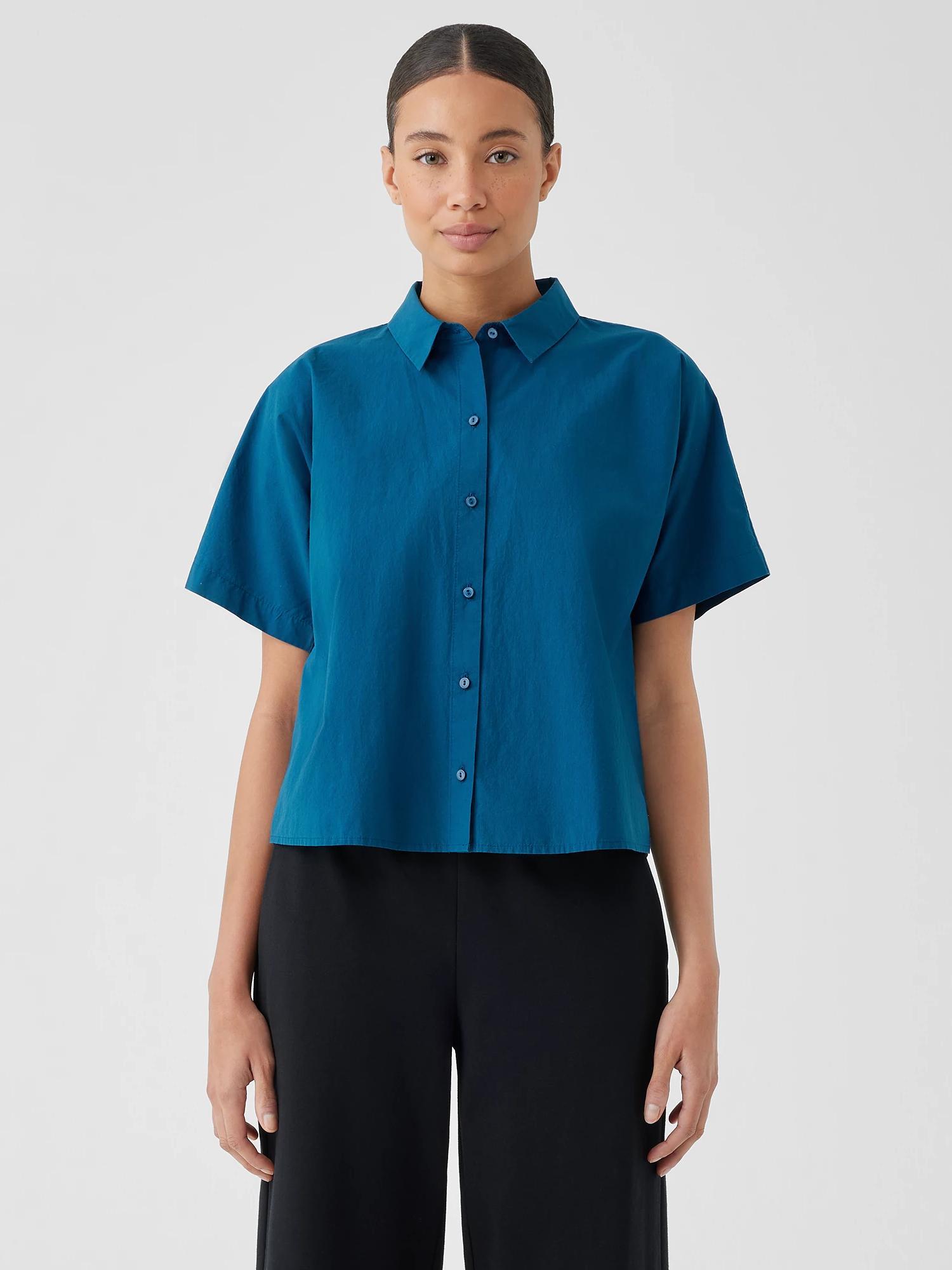 EILEEN FISHER Washed Organic Cotton Poplin Short-Sleeve Shirtfemale Product Image